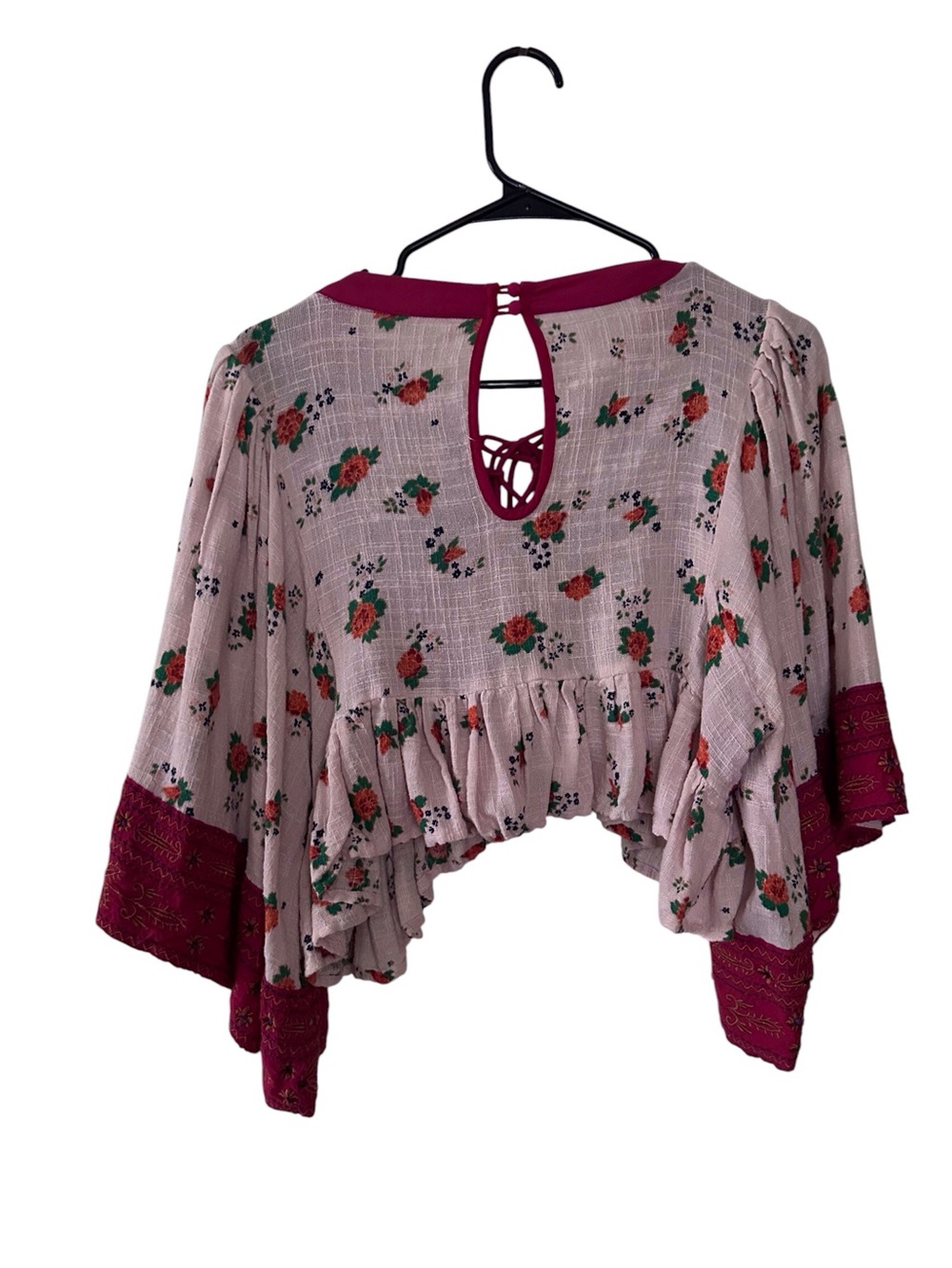 Free People Red & Cream Embroidered Lace-Up Peasant Top - Picture 5 of 6